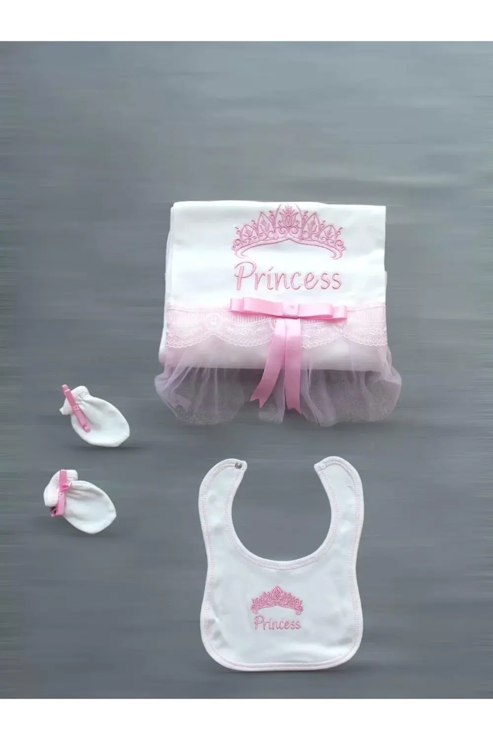 Taçlı Prensesim Nakışlı 10lu Zıbın Takımı Hastane Çıkışı Pembe