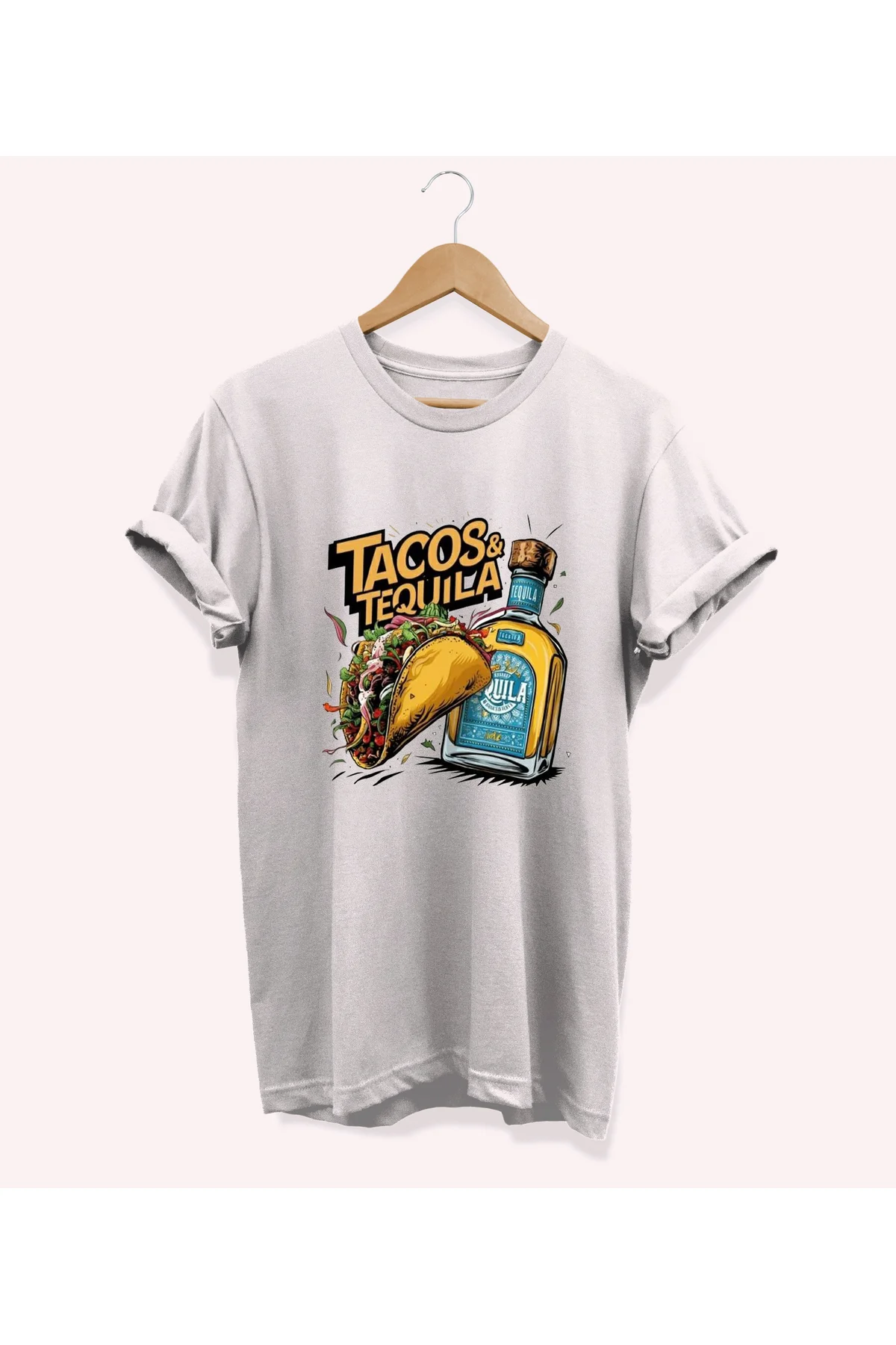 , Taco Baskılı, %100 Pamuk, Bisiklet Yaka, Oversize T-shirt, Büyü