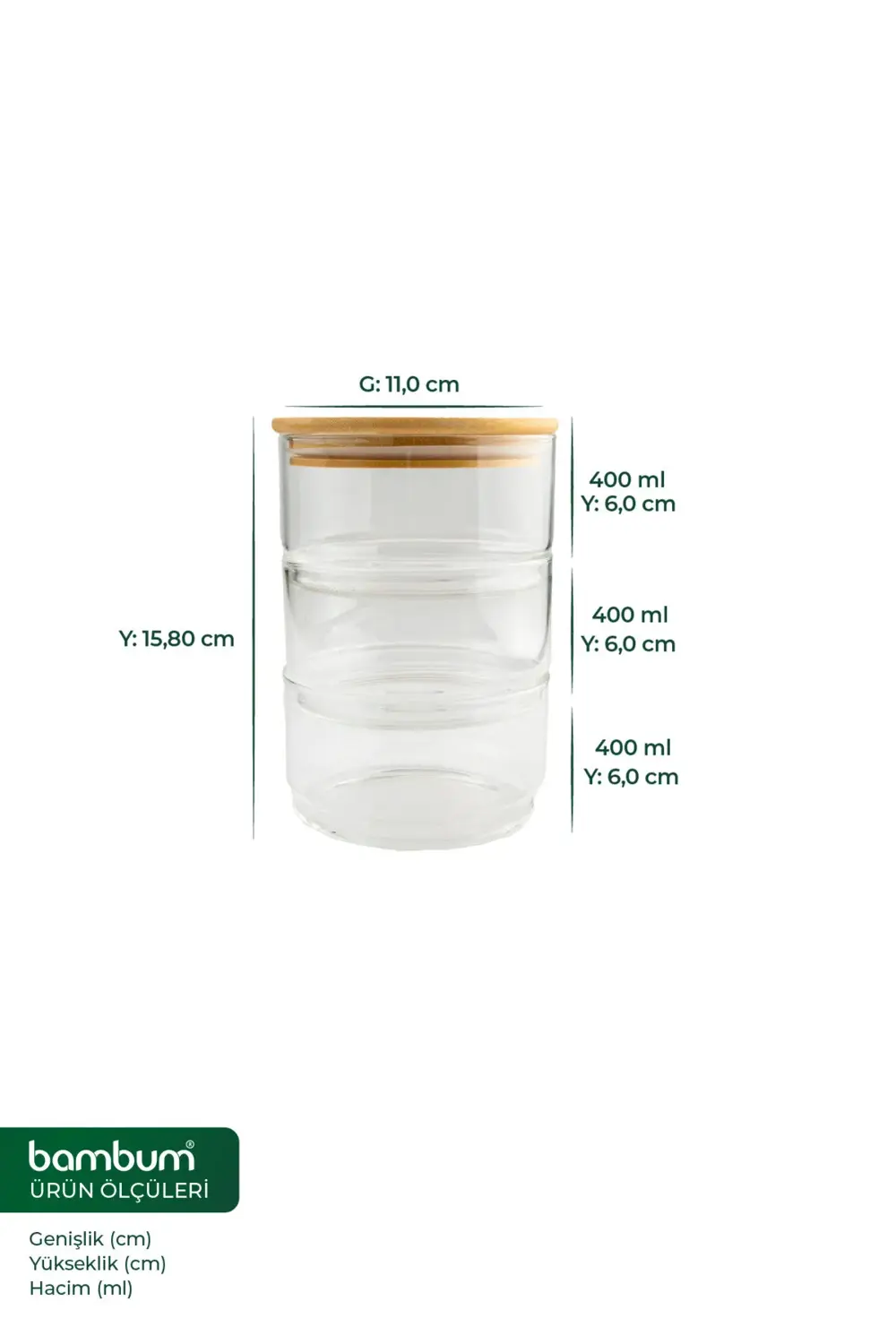 Tade - 3 Katlı Cam Saklama Kabı