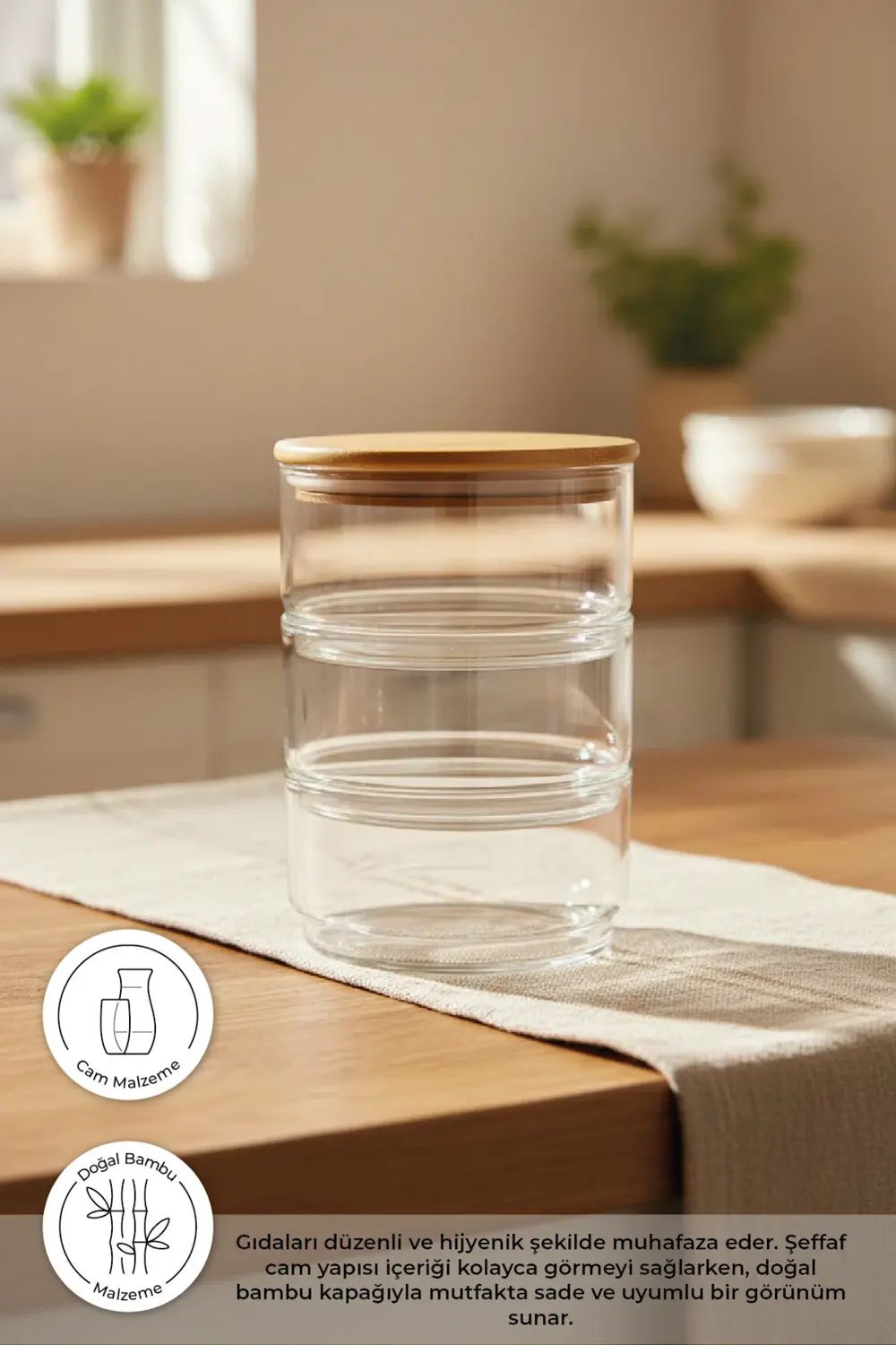 Tade - 3 Katlı Cam Saklama Kabı