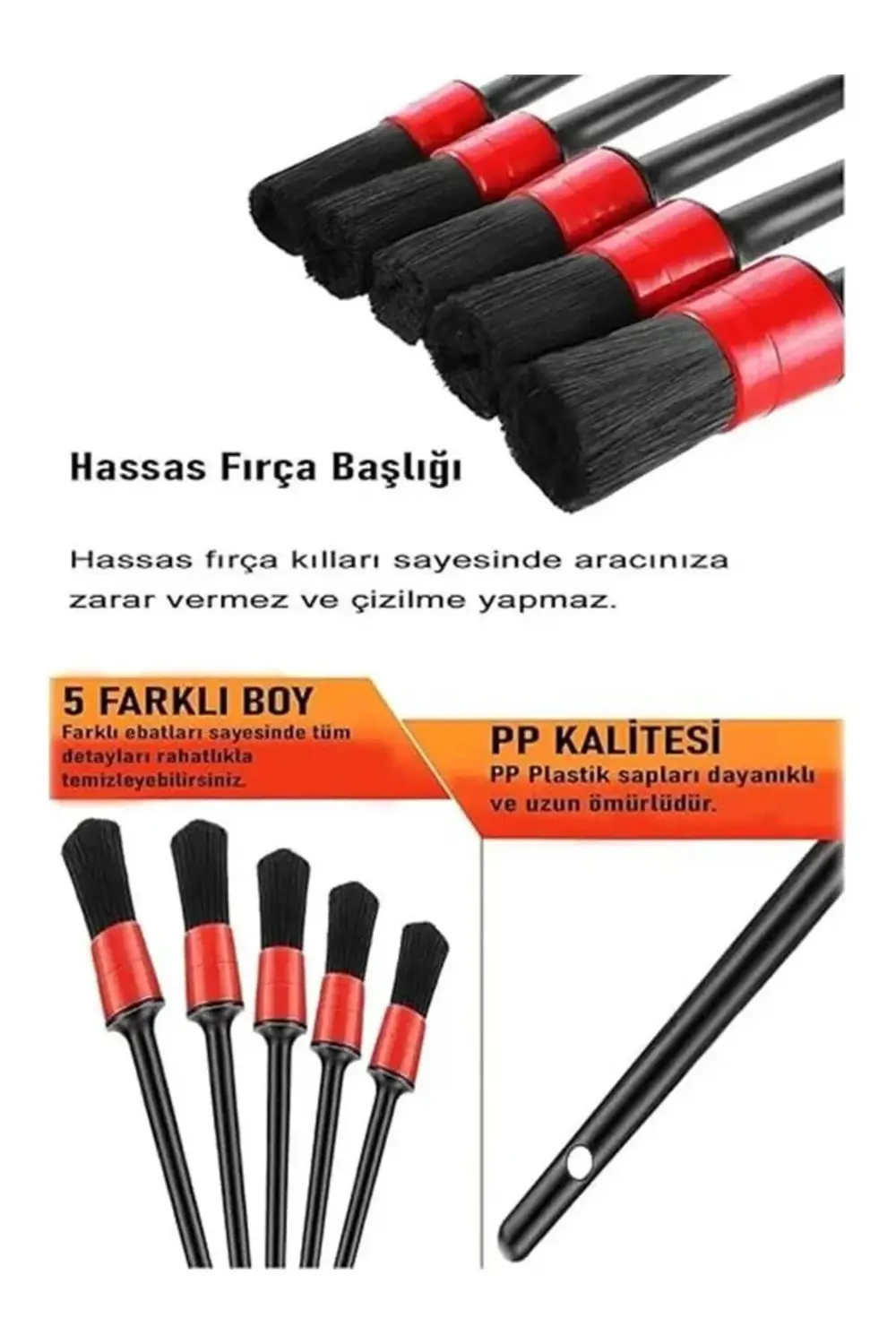 Tafce Oto Detay Fırçası Seti 5'Li Kaliteli Detaylı Farklı Boyutla