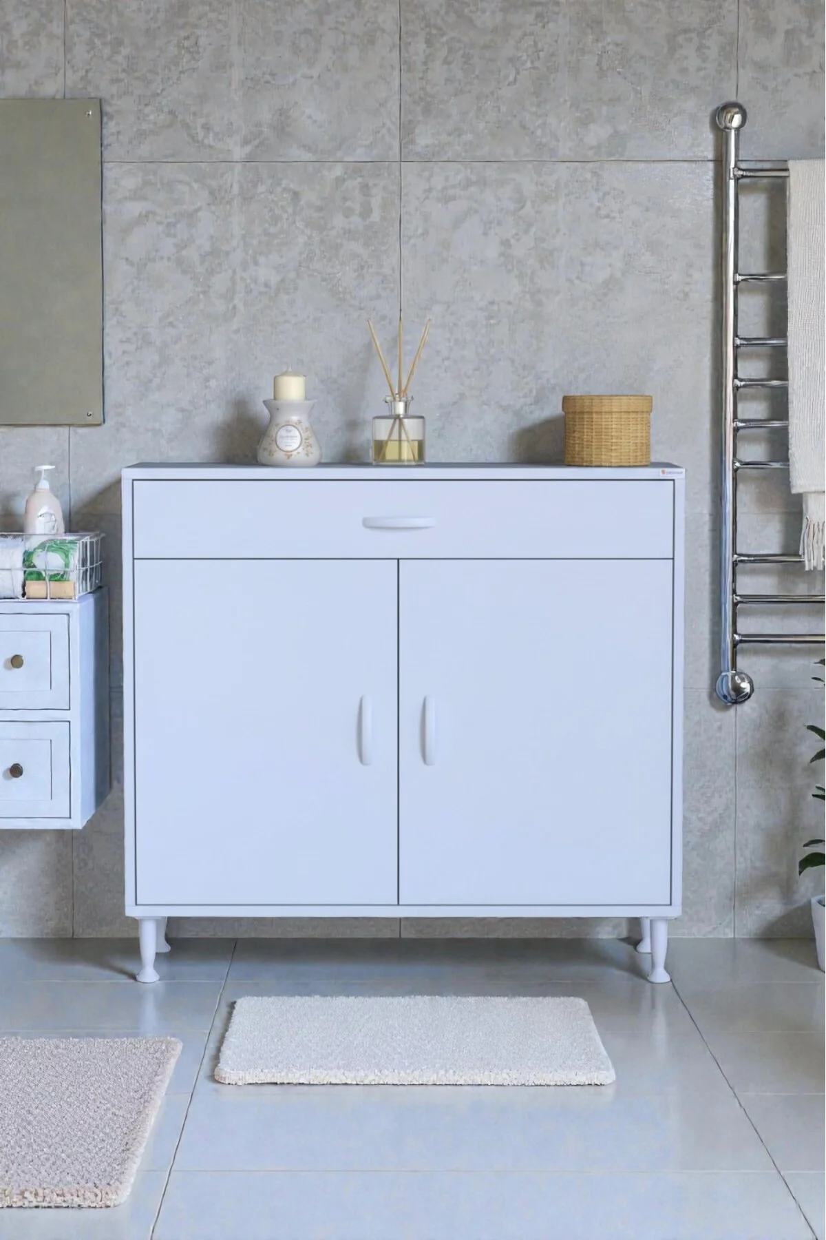 Taha 100 cm 3 Bölmeli Beyaz Çok Amaçlı Dolap 2 Raflı Banyo Mutfak