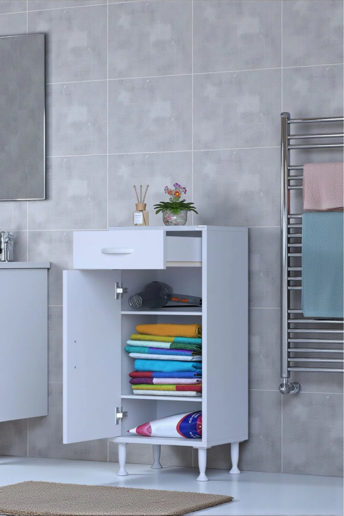 Taha 35 cm 3 Bölmeli Beyaz Çok Amaçlı Dolap 2 Raflı Banyo Mutfak Taha 35 cm 3 Bölmeli Beyaz Çok Amaçlı Dolap 2 Raflı Banyo Mutfak