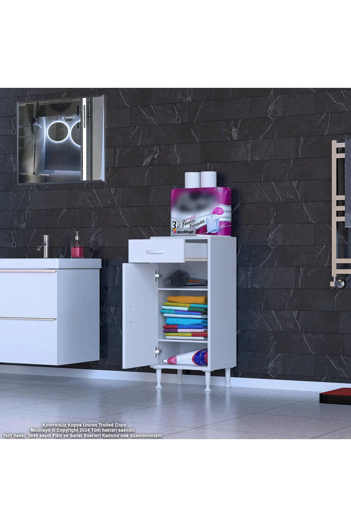 Taha 40 cm 3 Bölmeli Beyaz Çok Amaçlı Dolap 2 Raflı Banyo Mutfak Taha 40 cm 3 Bölmeli Beyaz Çok Amaçlı Dolap 2 Raflı Banyo Mutfak