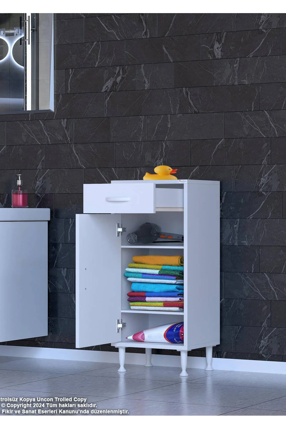 Taha 45 cm 3 Bölmeli Beyaz Çok Amaçlı Dolap 2 Raflı Banyo Mutfak 
