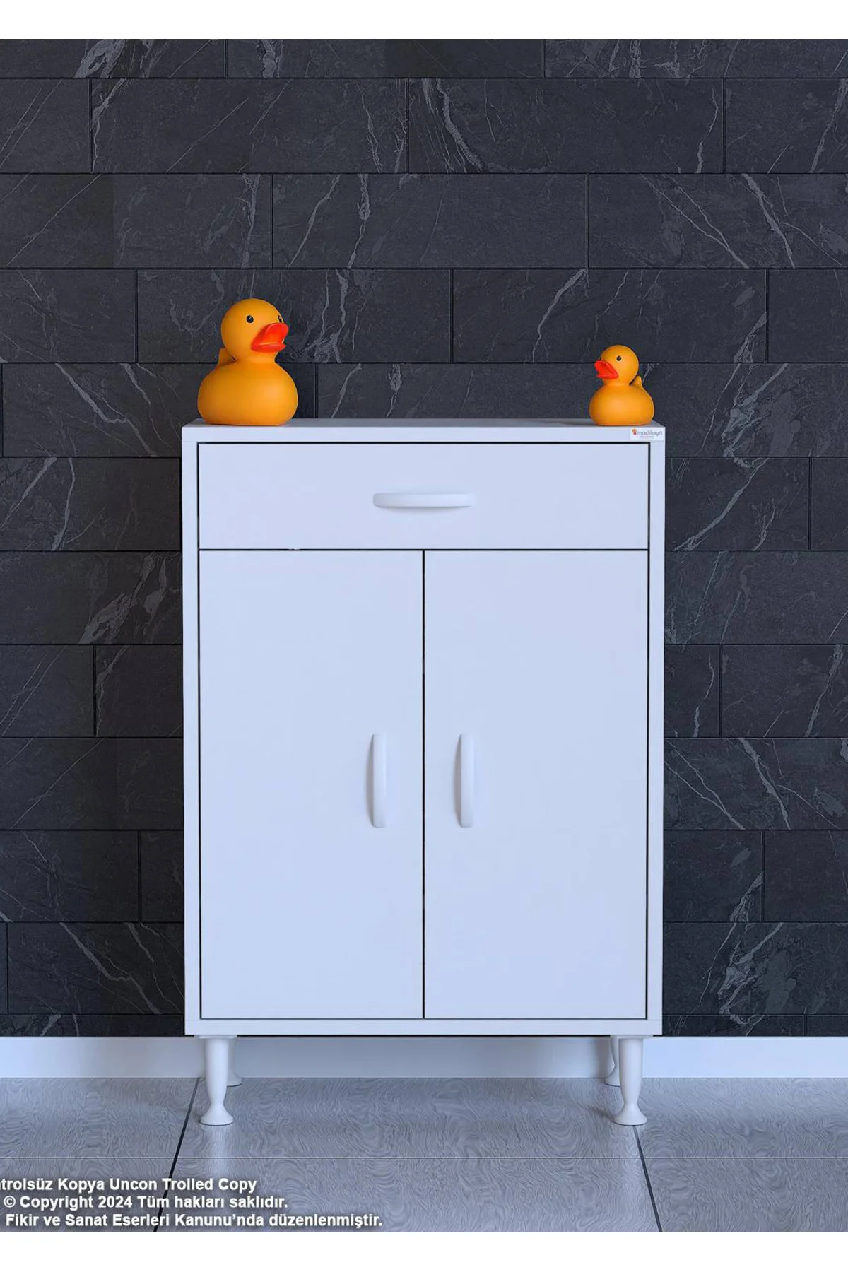 Taha 55 cm 3 Bölmeli Beyaz Çok Amaçlı Dolap 2 Raflı Banyo Mutfak 