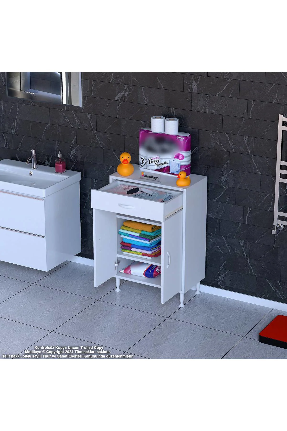 Taha 60 cm 3 Bölmeli Beyaz Çok Amaçlı Dolap 2 Raflı Banyo Mutfak Taha 60 cm 3 Bölmeli Beyaz Çok Amaçlı Dolap 2 Raflı Banyo Mutfak