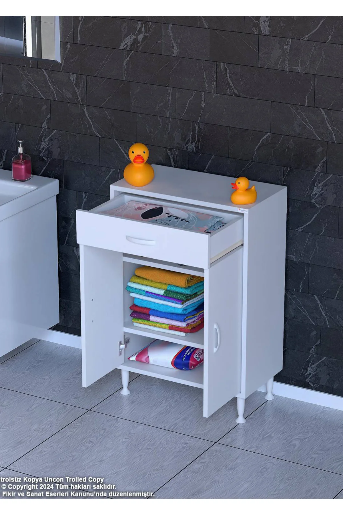 Taha 60 cm 3 Bölmeli Beyaz Çok Amaçlı Dolap 2 Raflı Banyo Mutfak Taha 60 cm 3 Bölmeli Beyaz Çok Amaçlı Dolap 2 Raflı Banyo Mutfak