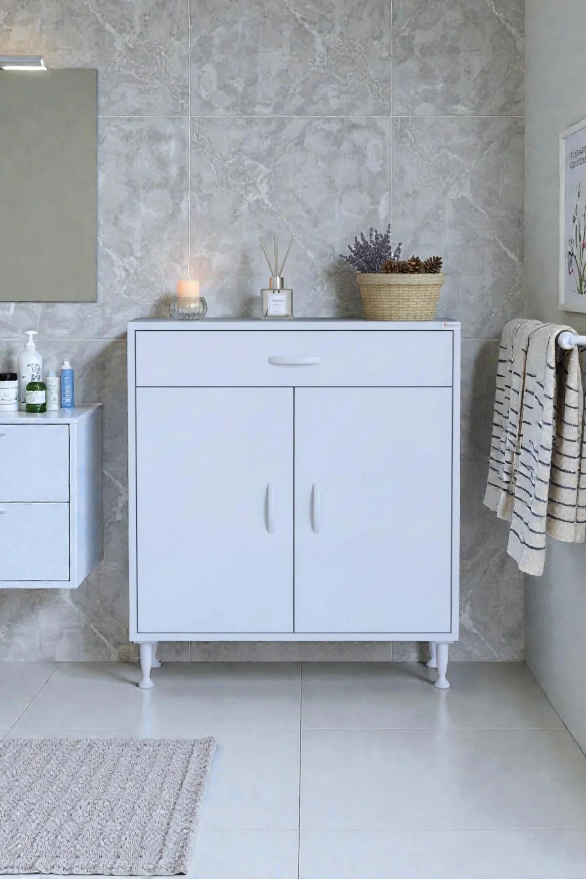 Taha 80 cm 3 Bölmeli Beyaz Çok Amaçlı Dolap 2 Raflı Banyo Mutfak 