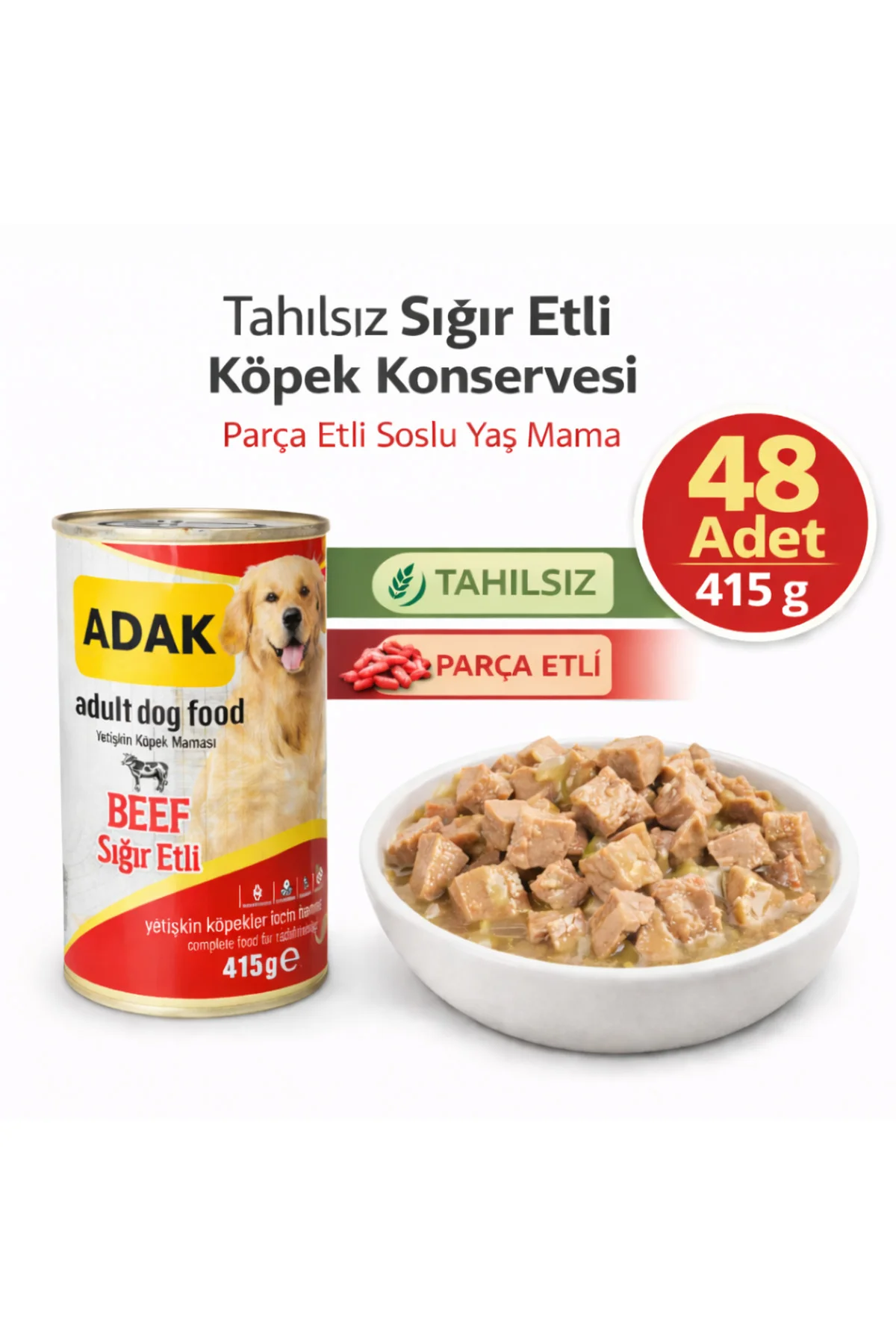 Tahılsız Sığır Etli Köpek Konservesi 415g x 48 Adet Parça Etli So