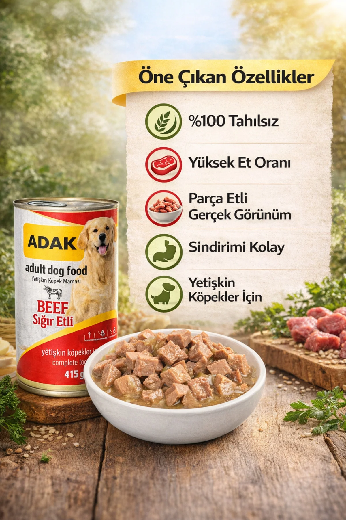 Tahılsız Sığır Etli Köpek Konservesi 415g x 48 Adet Parça Etli So