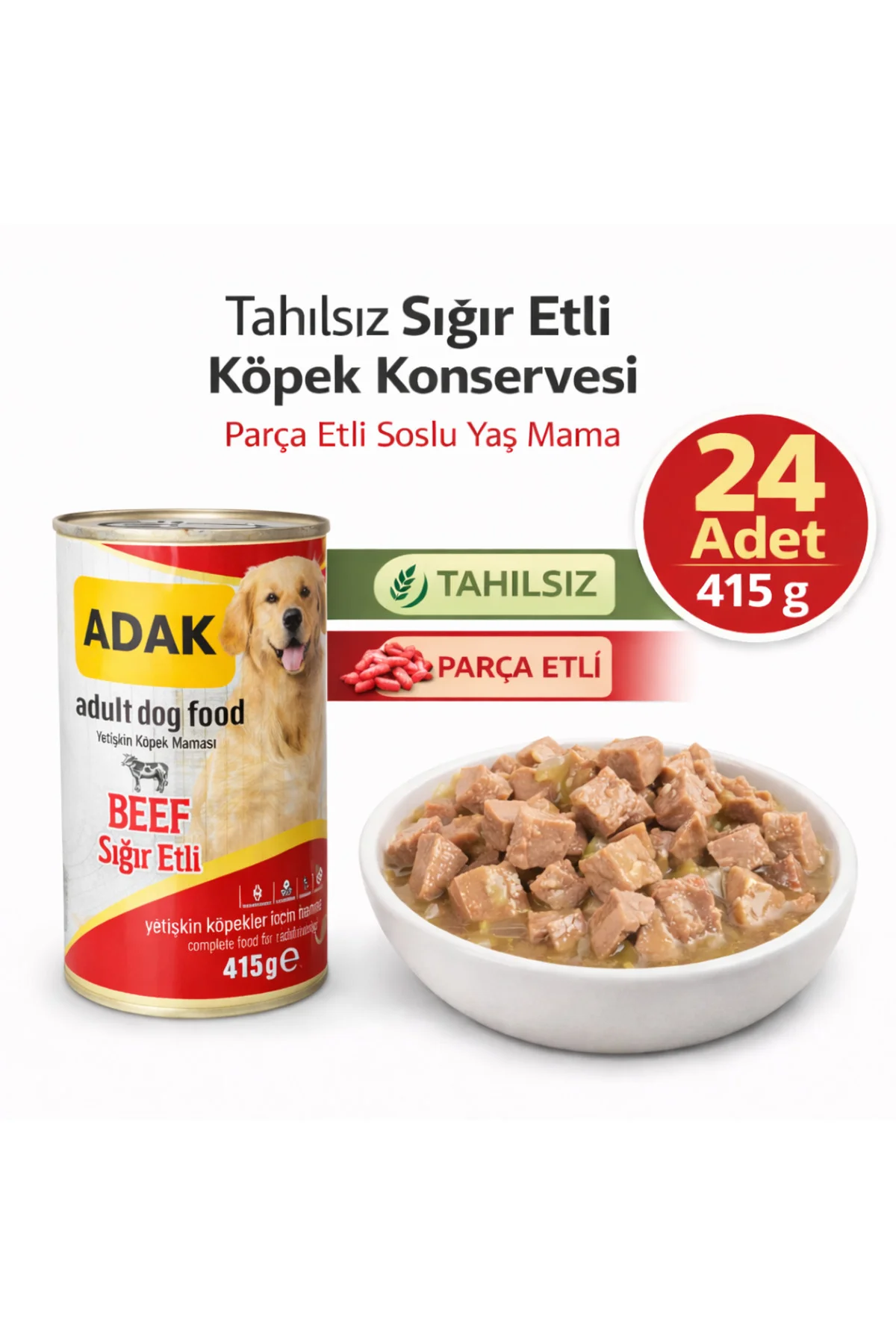 Tahılsız Sığır Etli Köpek Konservesi 415 gr x 24 Adet Parça Etli 