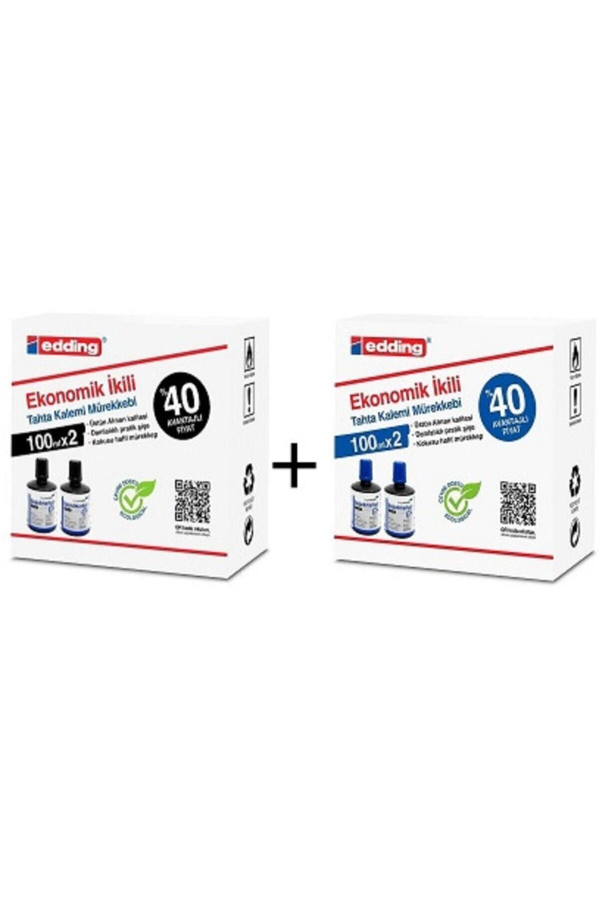 Edding Tahta Kalemi Mürekkebi 100 Ml 2 Adet Siyah + 2 Adet Mavi Tkm