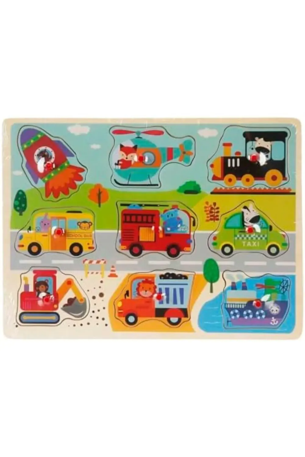 Tahta Raptiyeli Bultak Puzzle Kara/Hava/Deniz Aracı 9 Parça 39551