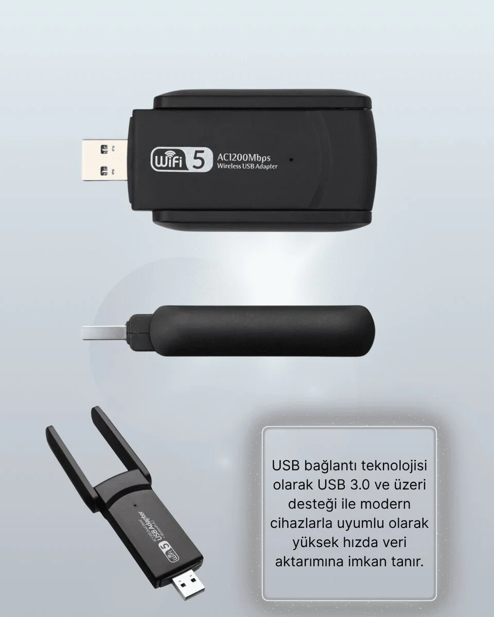 Tak-Çalıştır Çift Bant WiFi Adaptör 1200 Mbps - Hızlı ve Kesintisiz İnternet