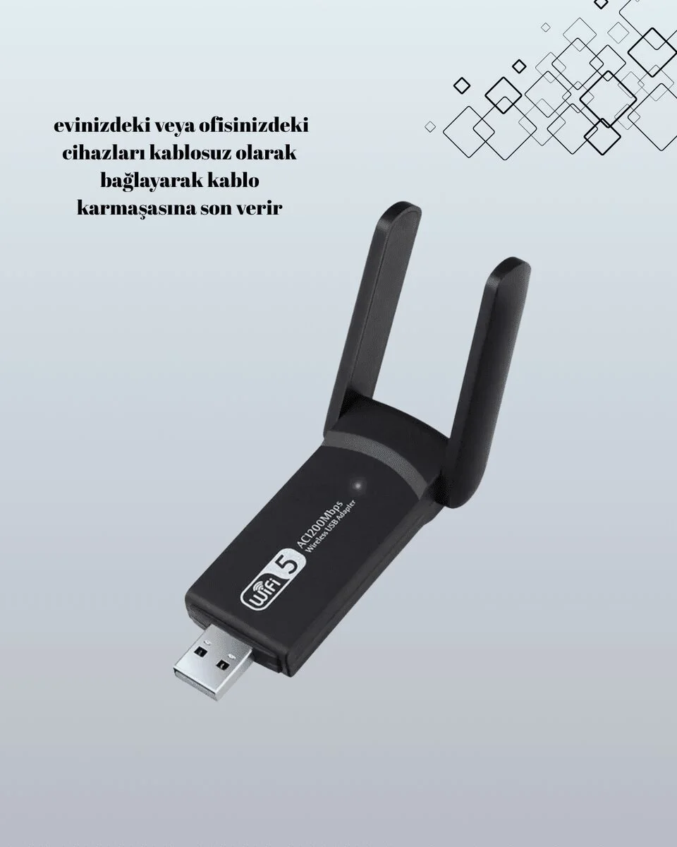Tak-Çalıştır Çift Bant WiFi Adaptör 1200 Mbps - Hızlı ve Kesintisiz İnternet