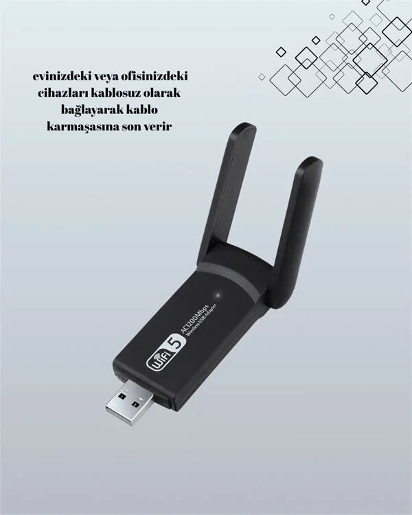 Tak-Çalıştır Özellikli Çift Bant WiFi Adaptörü - 1200 Mbps USB 3.0 Hızlandırıcı