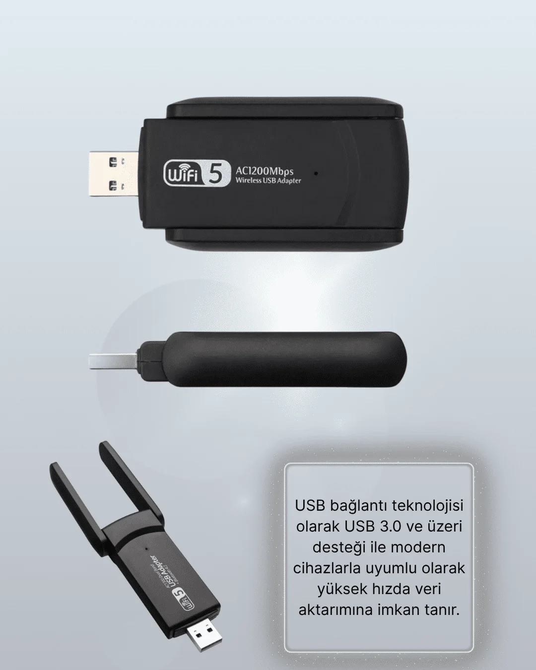Tak-Çalıştır Özellikli Çift Bant WiFi Adaptör – 1200 Mbps