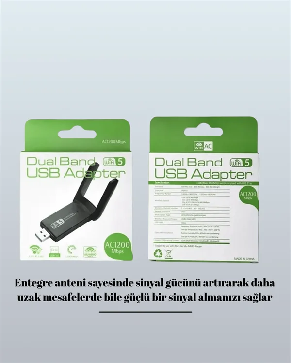 Tak-Çalıştır Özellikli Çift Bant WiFi Adaptör – 1200 Mbps Fiyatı, Yorumları ve Özellikleri