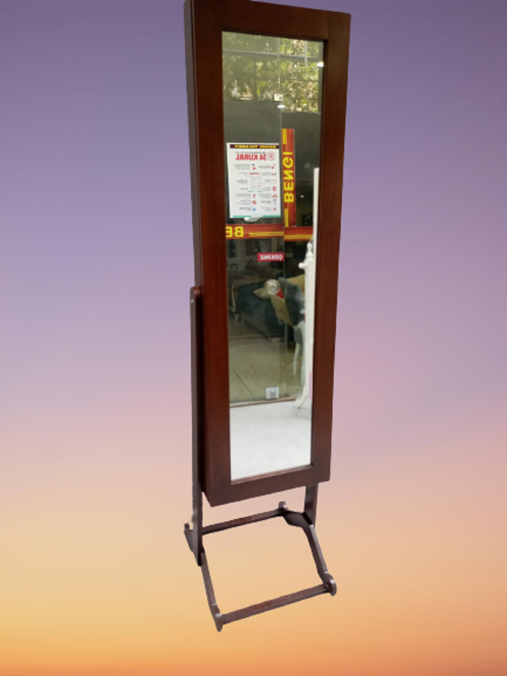 Takı 19322 Dolabı Boy Aynası Ahşap Parlak Ceviz Natüre Klasik Mob