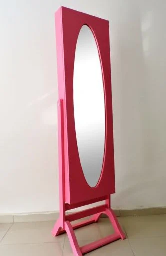 Takı Dolabı ST 12934 Boy Ayna Kayın MDF Parlak PEMBE Lake Boya Kl