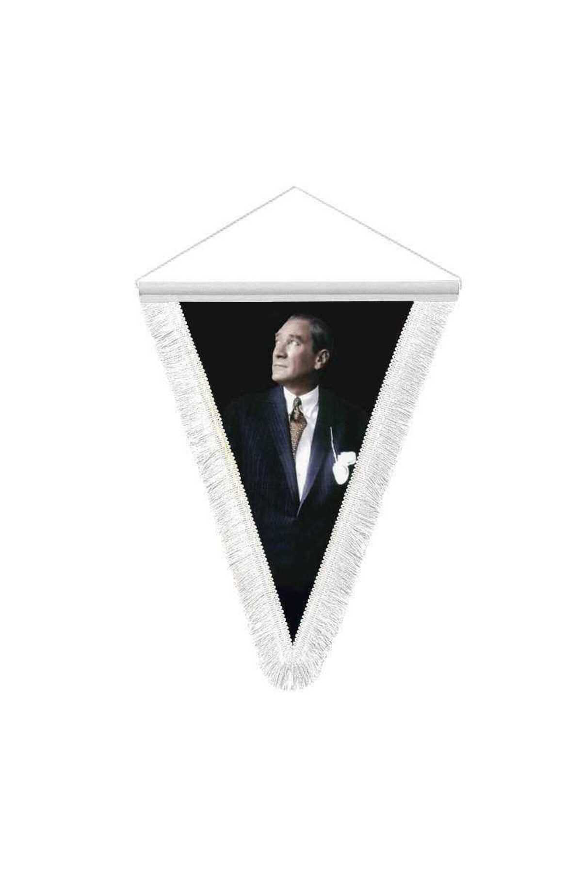 Takım Elbiseli Mustafa Kemal Atatürk - Saten Hatıra Üçgen Flama B