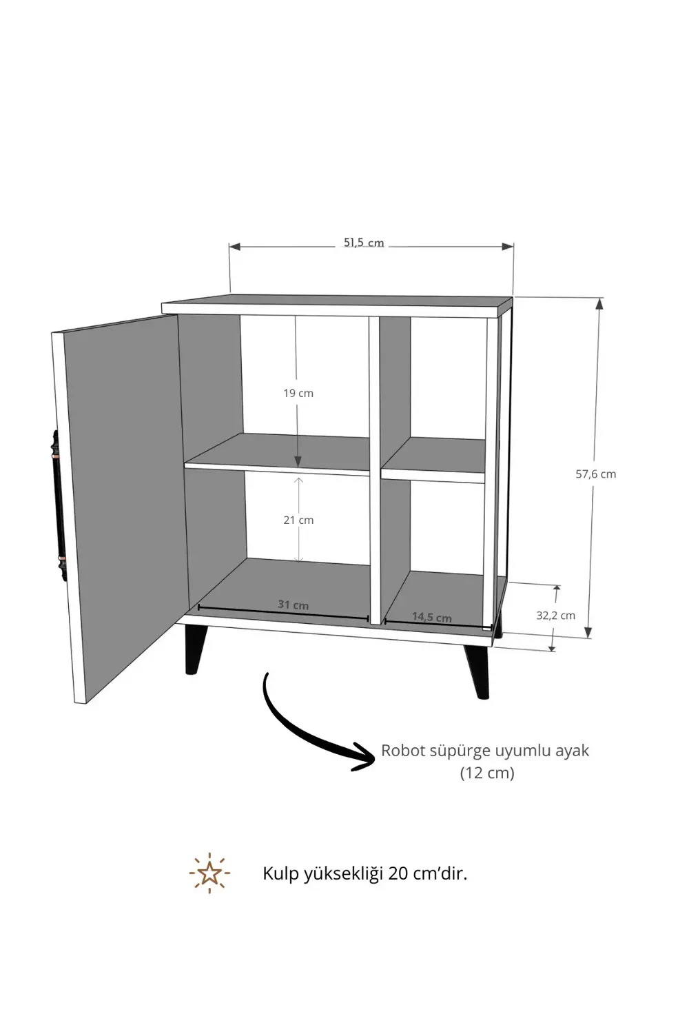 Taksuk 4 Raflı Kapaklı Modern Komodin Çam