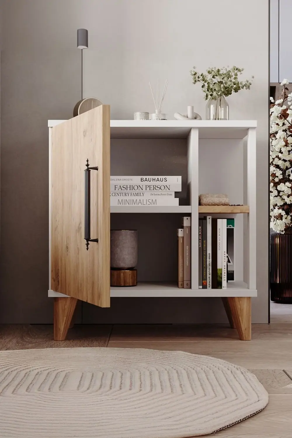 Taksuk 4 Raflı Kapaklı Modern Komodin Çam