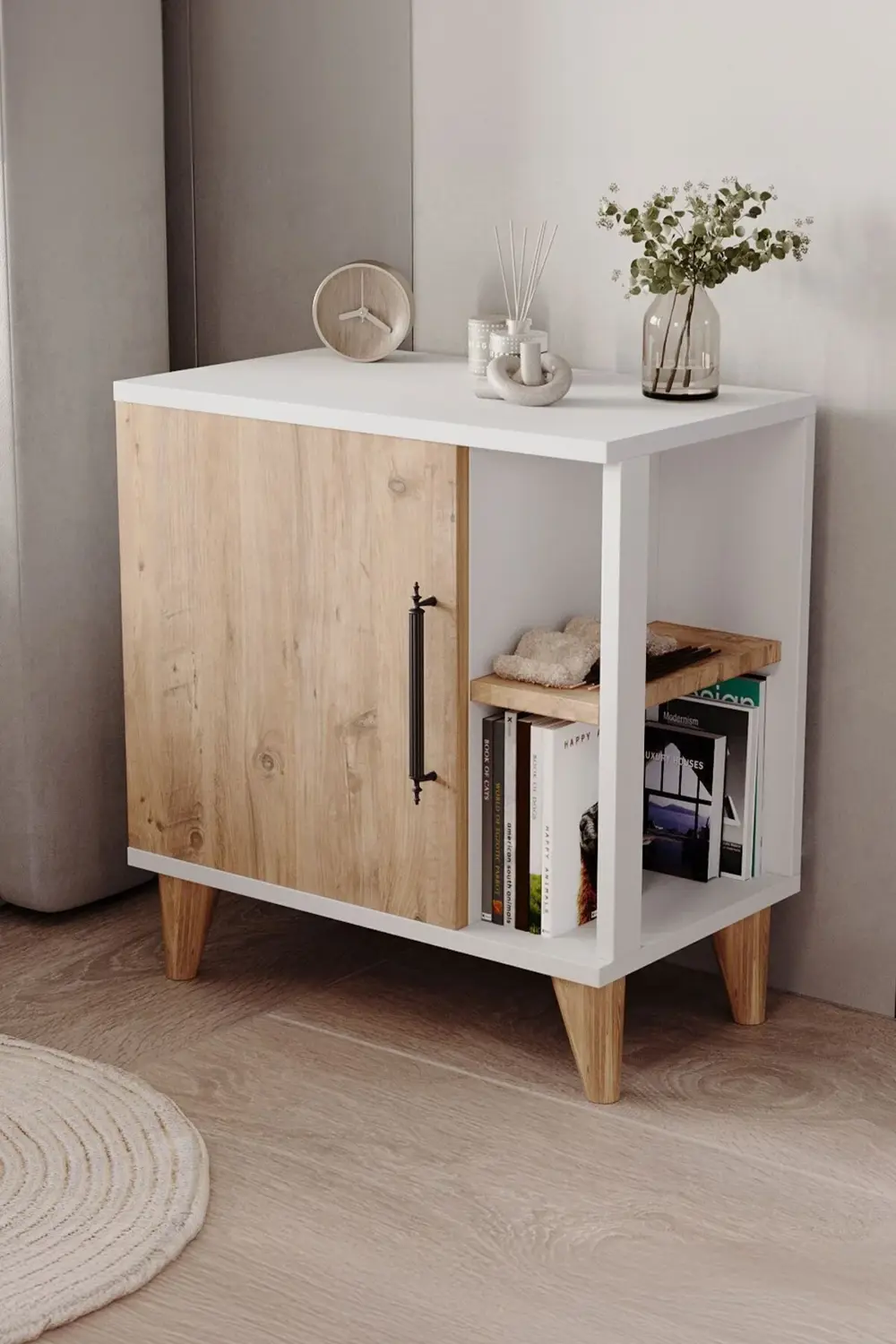 Taksuk 4 Raflı Kapaklı Modern Komodin Çam