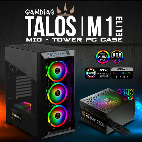 Gamdias Talos M1 Elite, 750W, Tempered Glass, Argb, 80+ Bronze, Atx Gamin
