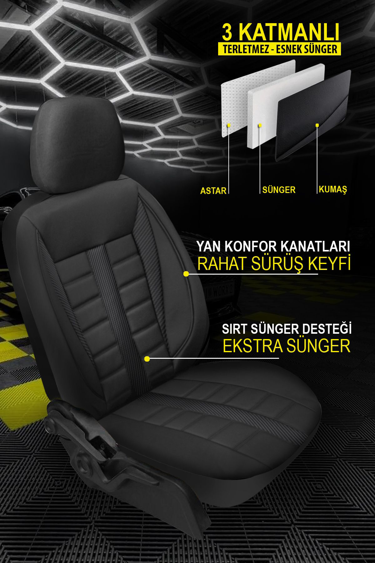 Talos Serisi Carbon Deri Detaylı Taytüyü Oto Koltuk Kılıfı Ön Ark