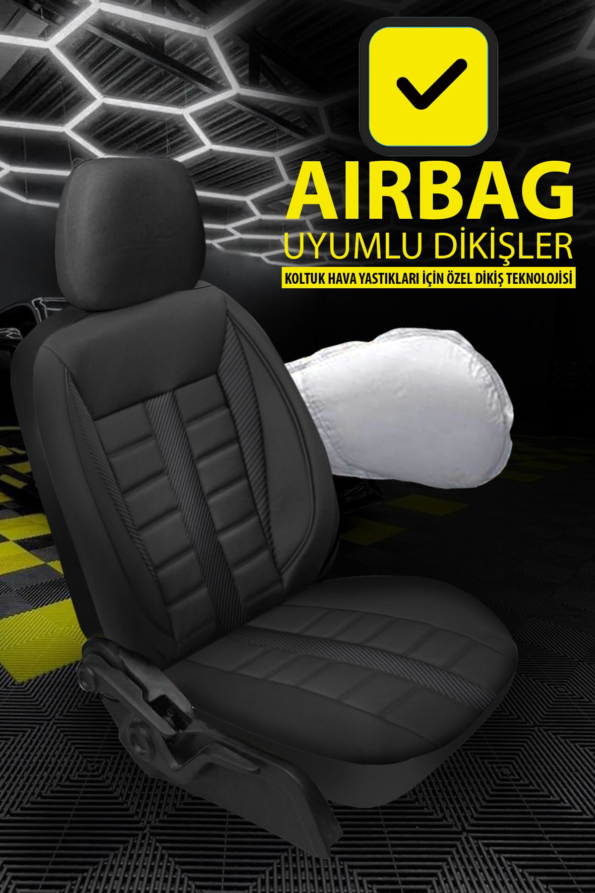 Talos Serisi Carbon Deri Detaylı Taytüyü Oto Koltuk Kılıfı Ön Ark
