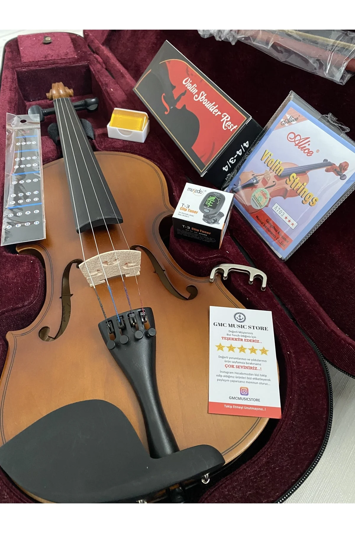Tam Boy 4/4 Öğrenci Kemanı Tam Set Eşik Ayarlı (Kutu, yay reçine 