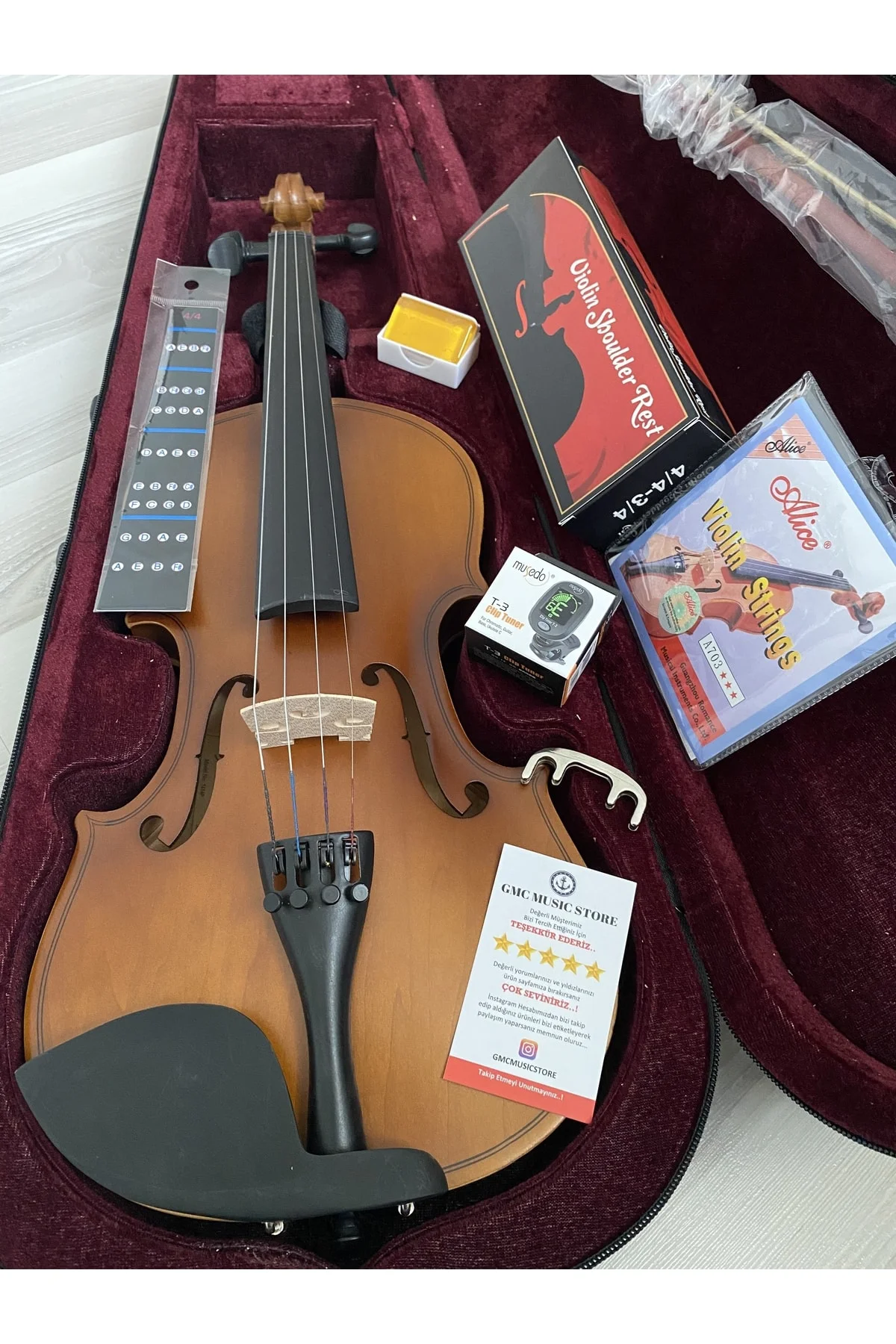 Tam Boy 4/4 Öğrenci Kemanı Tam Set Eşik Ayarlı (Kutu, yay reçine 