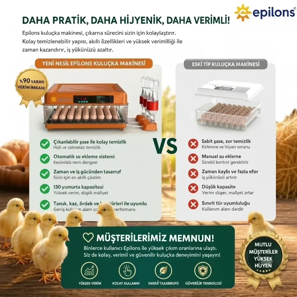 Tam Otomatik Kuluçka Makinesi 130 Yumurta Kapasiteli | Akıllı Isı ve Nem Kontrolü | Otomatik Yumurta Çevirme | Otomatik Su Sistemi | Ayarlanabilir Viy Fiyatı, Yorumları ve Özellikleri