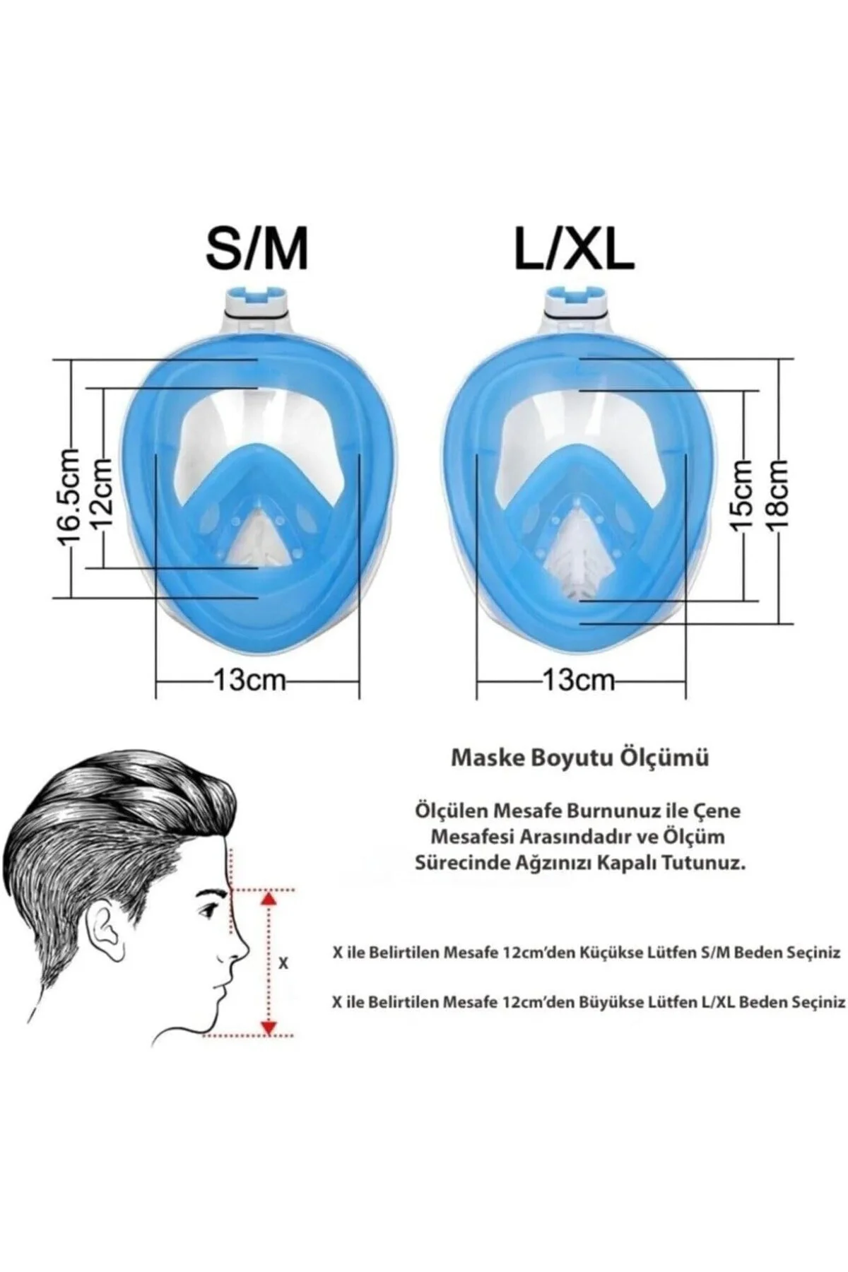 Tam Yüz Dalış Maskesi Buğu Önleyici Şnorkel Fullface Yüzücü Maske