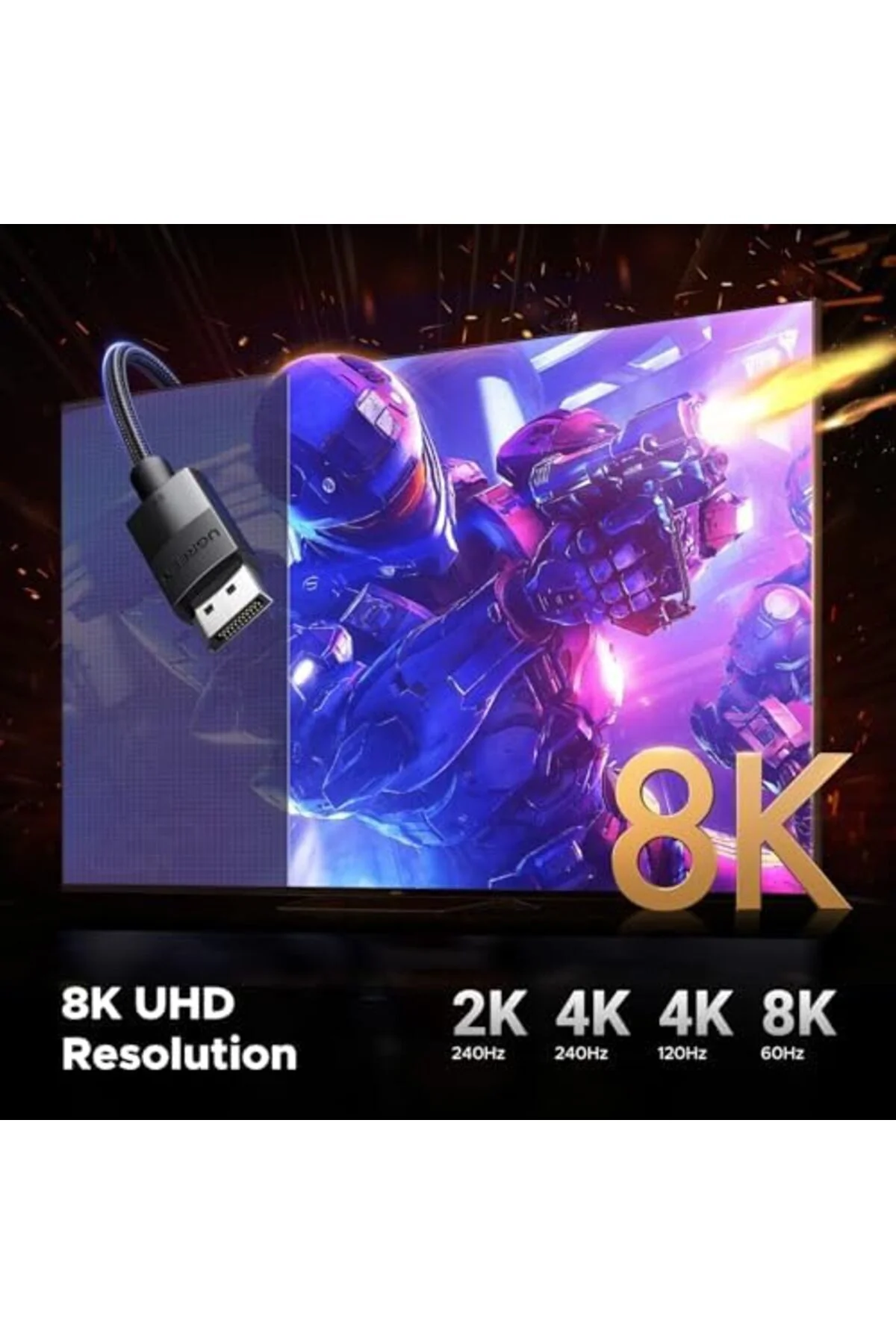 TAMGÜN 8K 60 Hz Display Port to Display Port 1.4 Örgülü Kablo 2 M