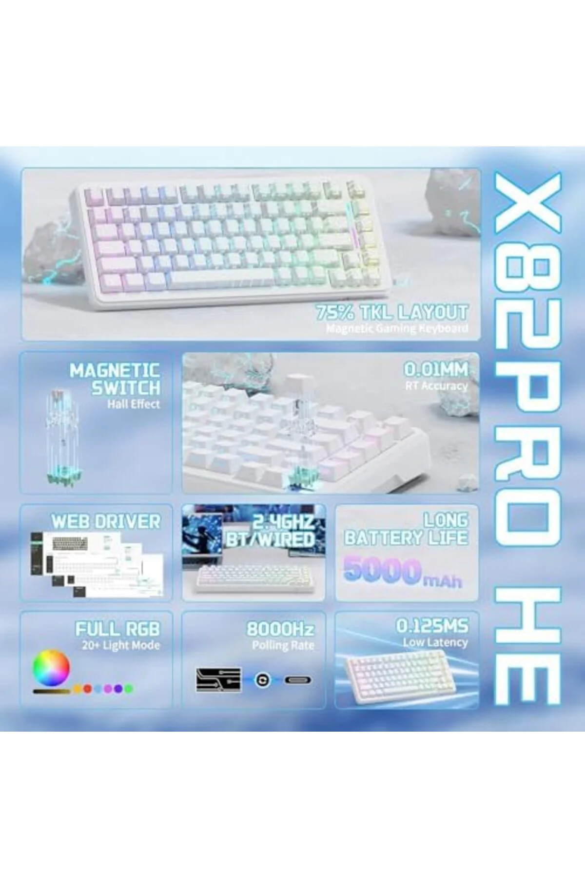 TAMGÜN ATTACK SHARK X82PRO HE 75% Kablosuz Gaming Klavye – Hall E