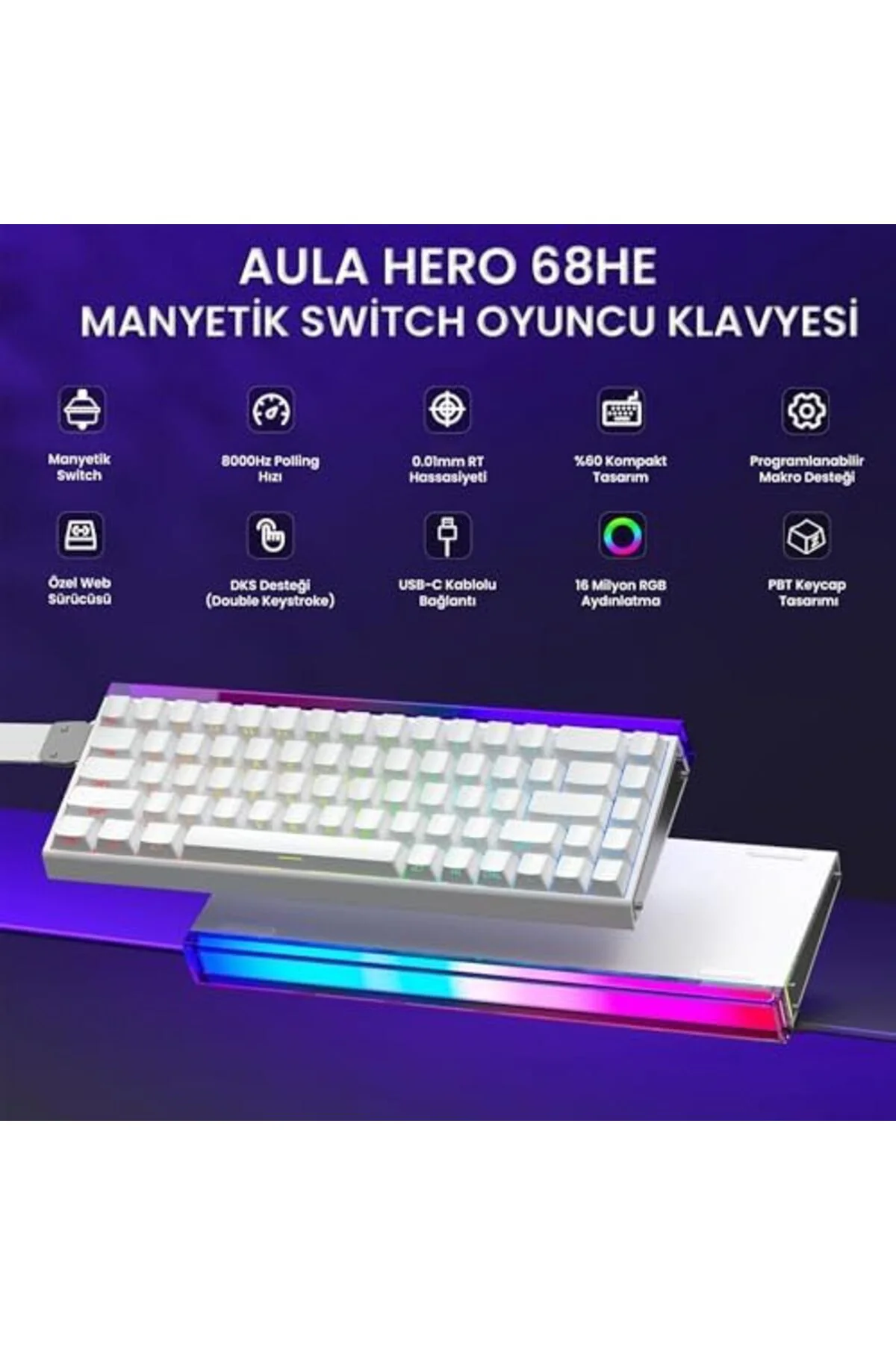 TAMGÜN Aula Hero 68 He Manyetik Klavye Trigger Switch 8000Hz RGB 