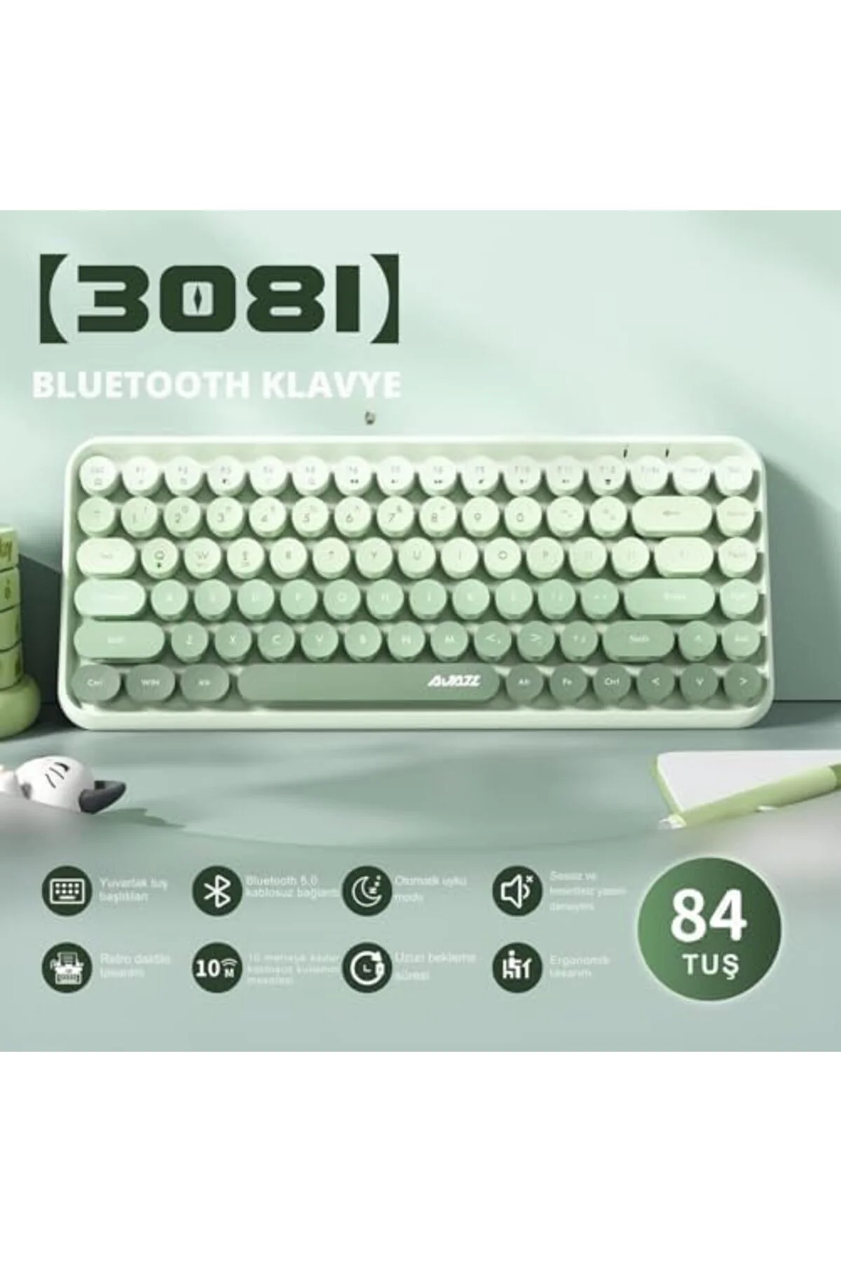 TAMGÜN Kablosuz Bluetooth Retro Sessiz Klavye – Yuvarlak Tuşlu, K