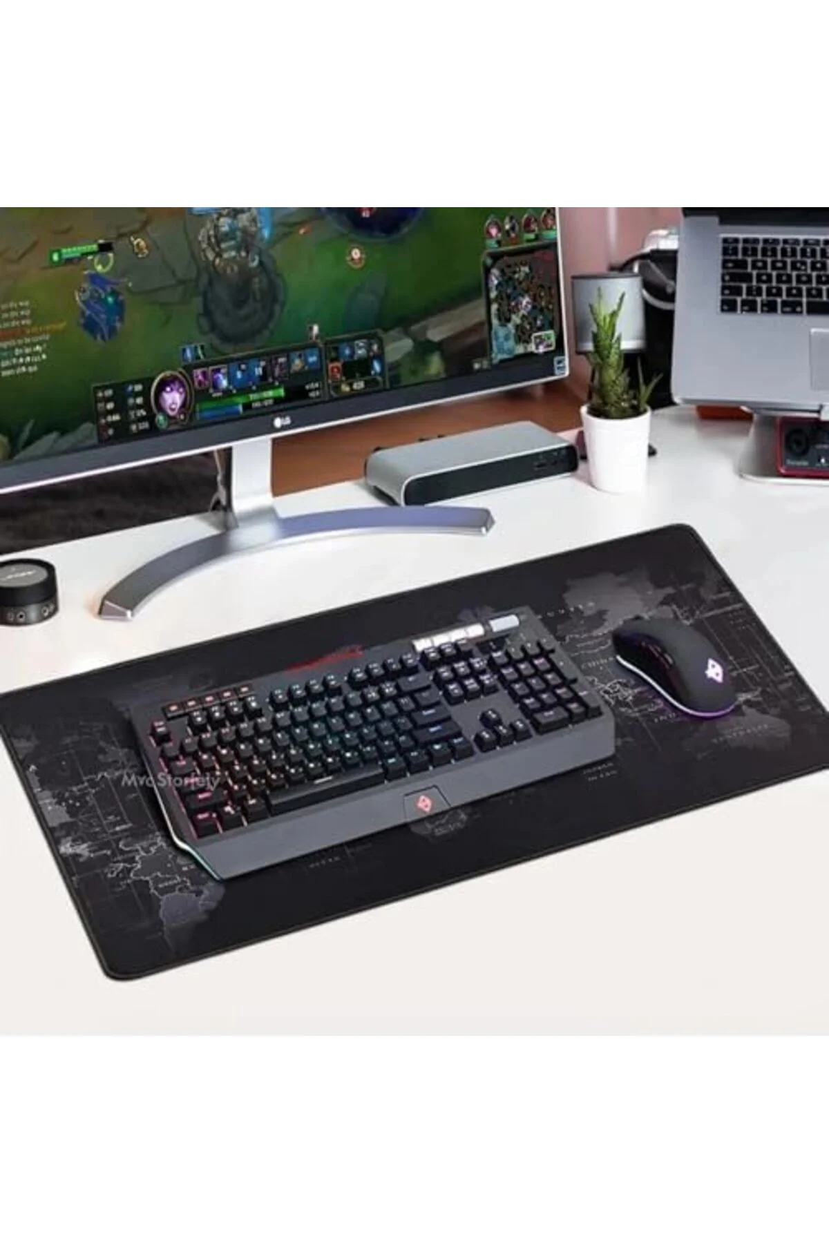 TAMGÜN Mouse Pad 30x60 cm Kaymaz Kauçuk Tabanlı Dünya Haritası Ga