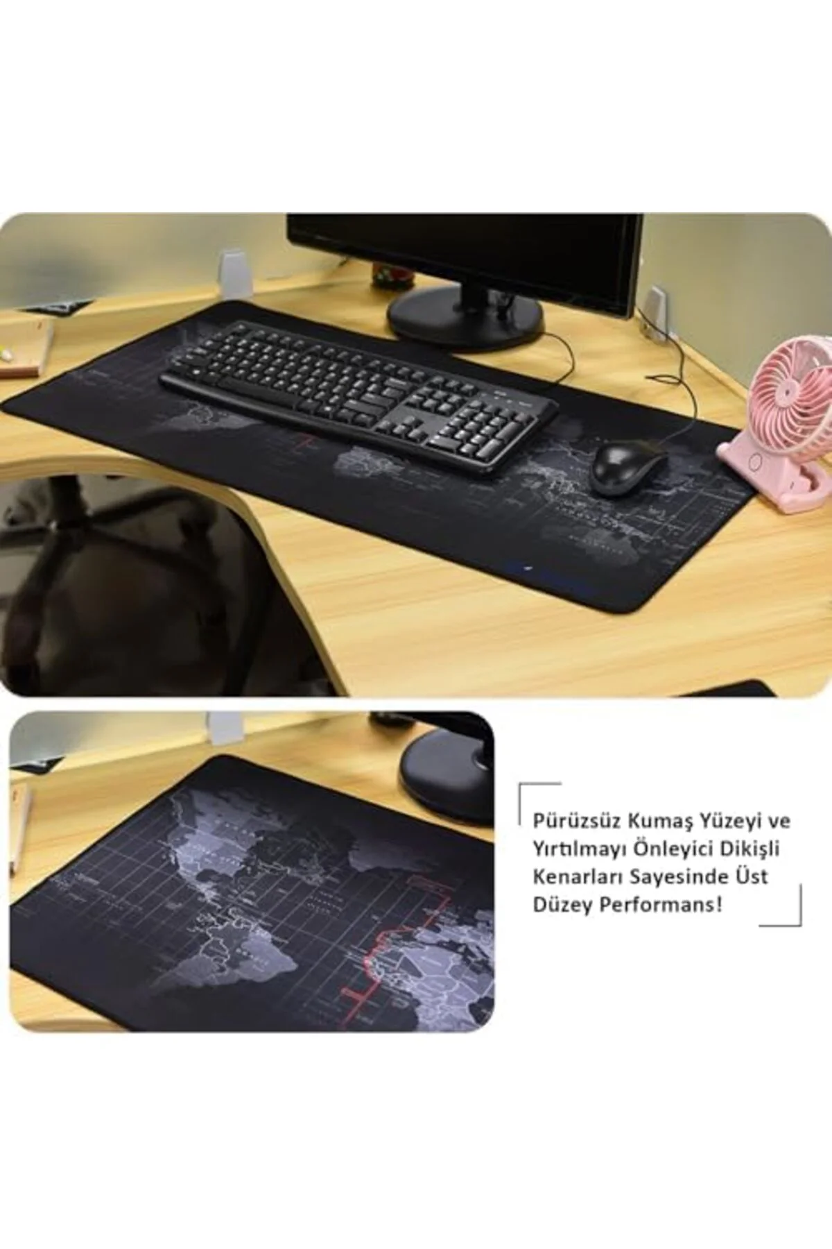 TAMGÜN Mouse Pad 30x60 cm Kaymaz Kauçuk Tabanlı Dünya Haritası Ga