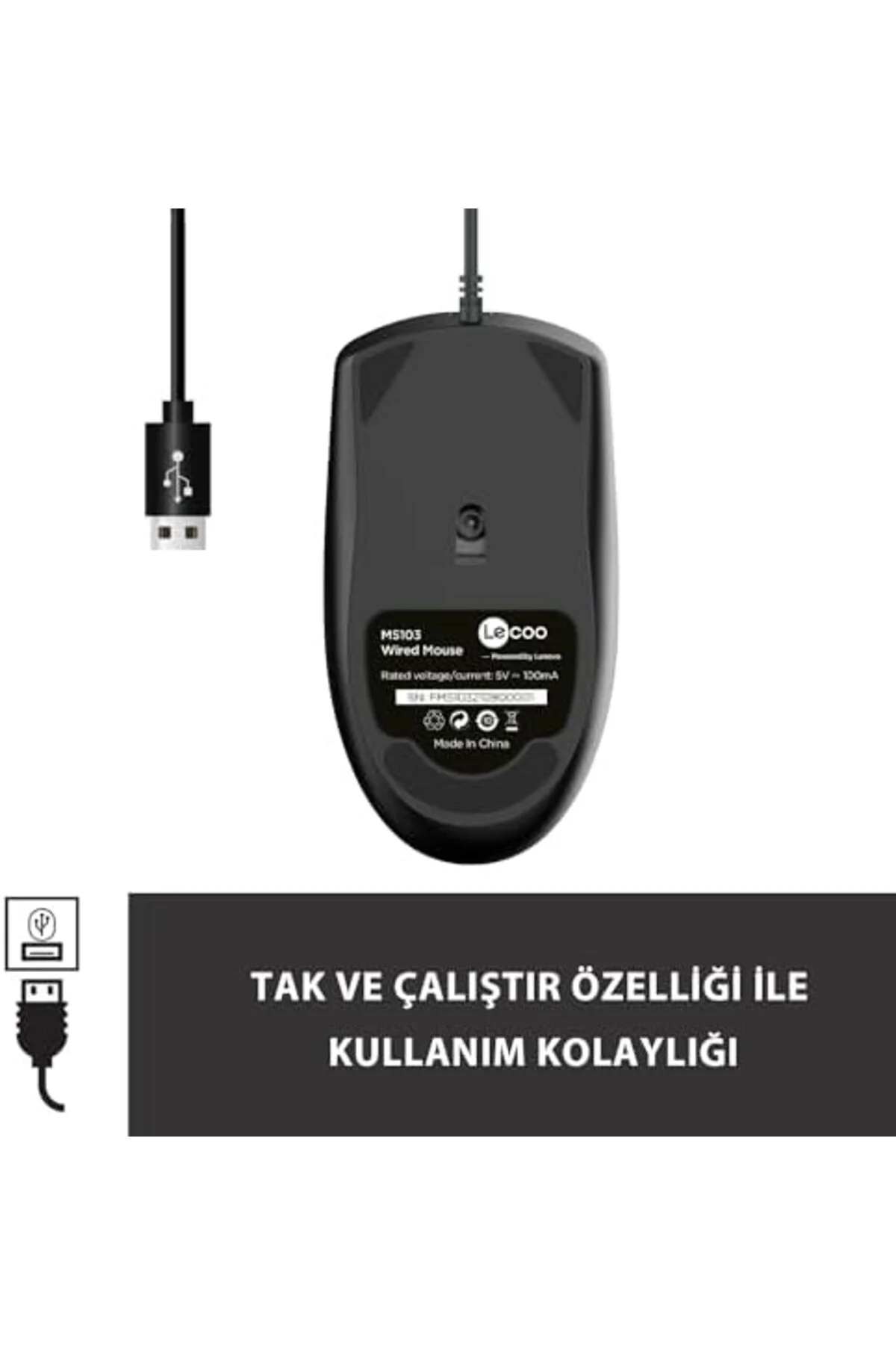 TAMGÜN MS103 USB Kablolu 1000DPI 3 Tuşlu PC, Mac, Dizüstü Bilgisa