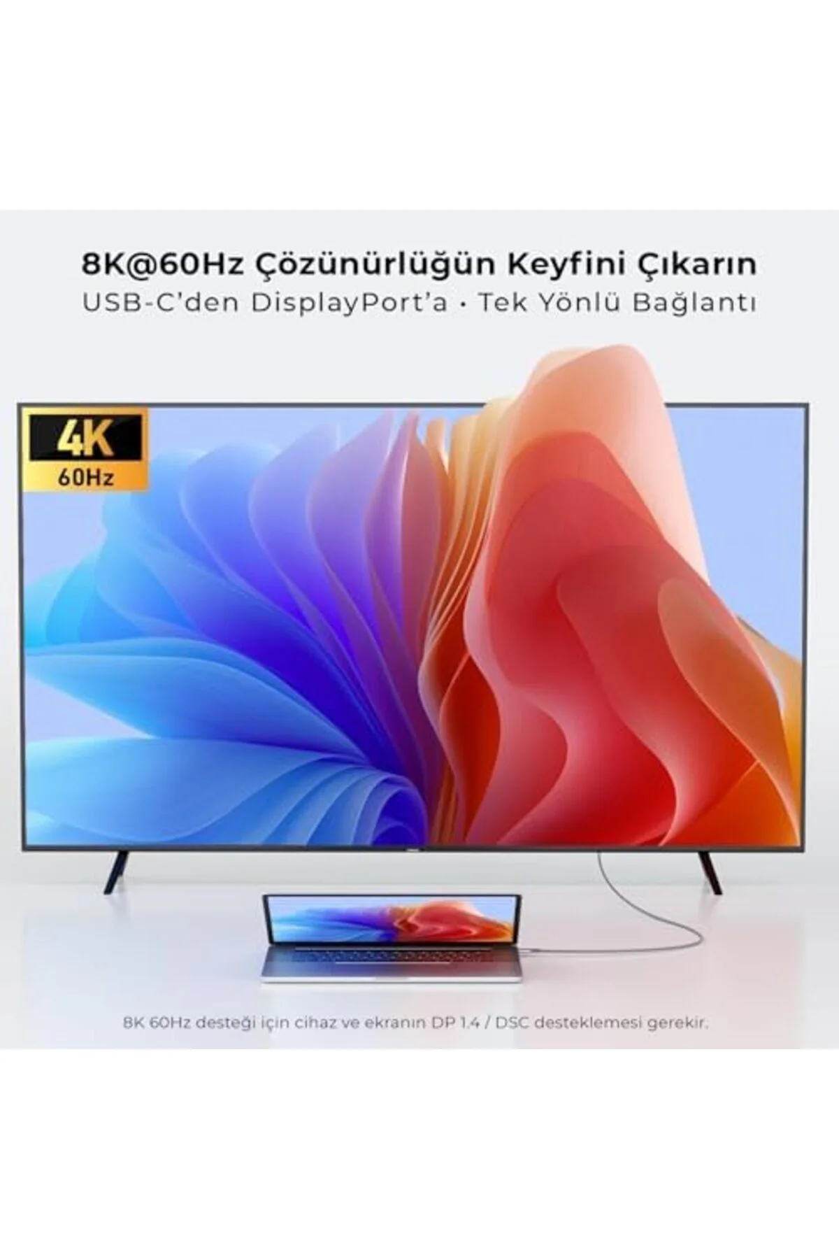 TAMGÜN USB-C to DisplayPort 1.4 Kablo 2 Metre 8K 60Hz 4K 144Hz 2K