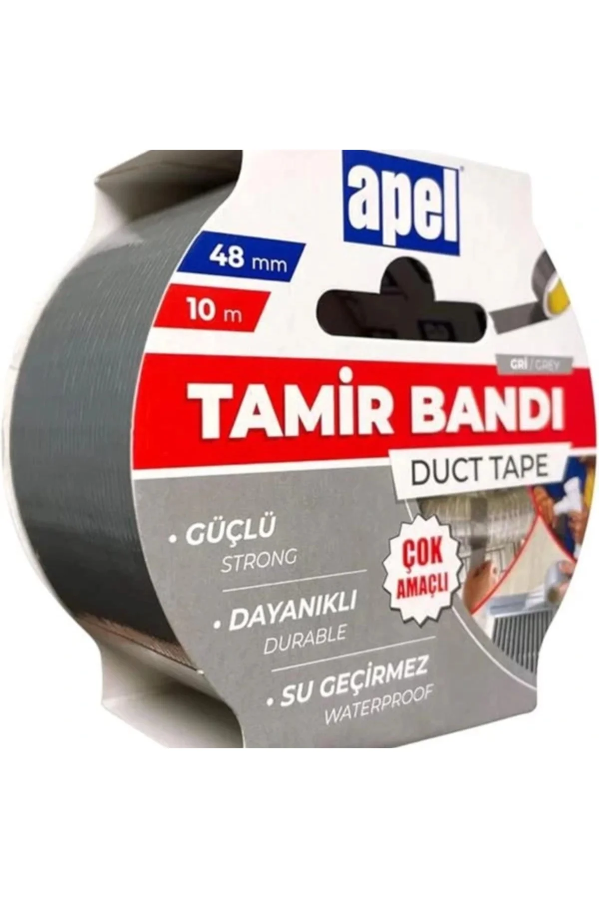 Tamir Bandı (Duct Tape) Askılı Karton 48 mm x 10 m Gri