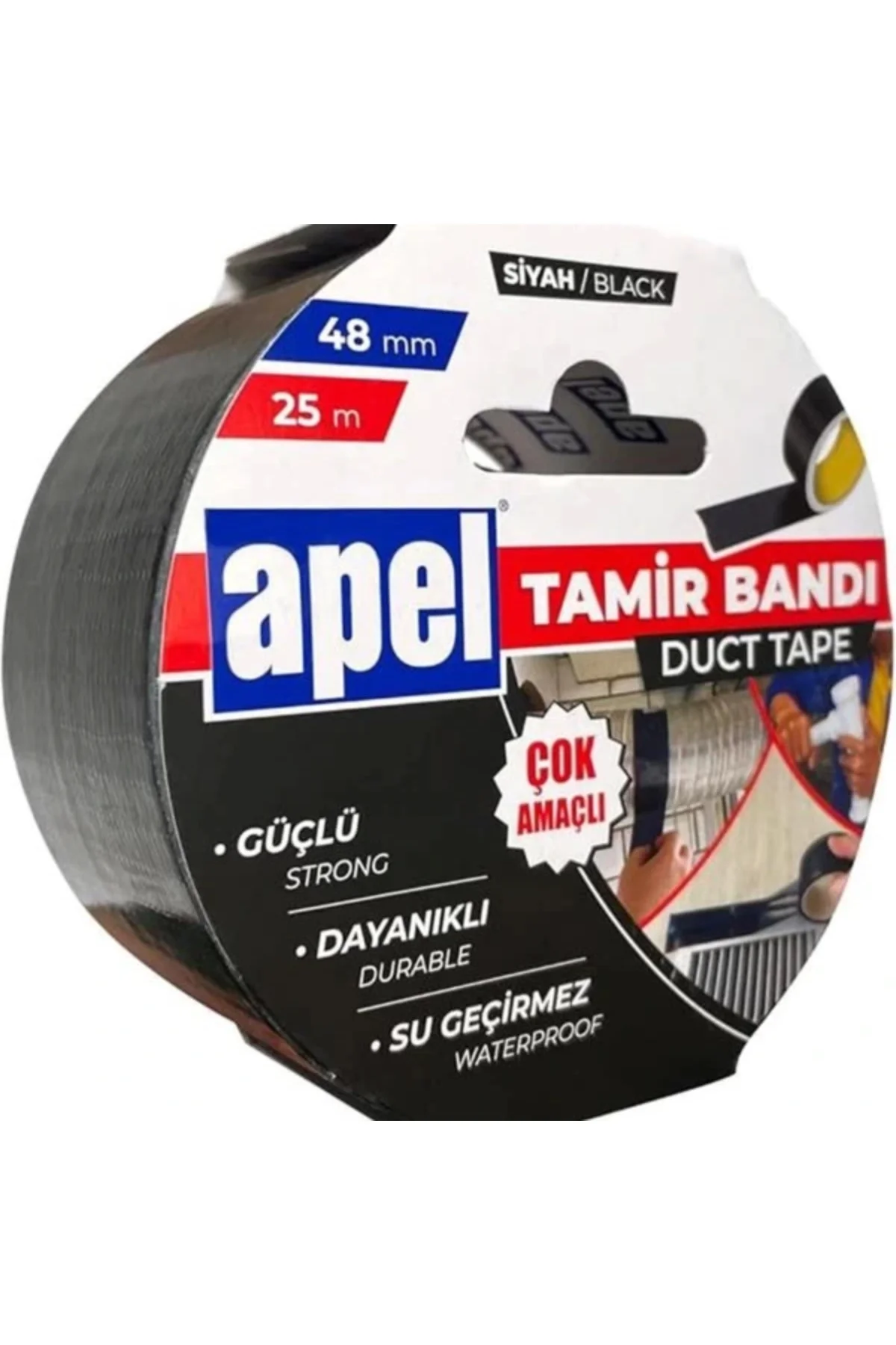 Tamir Bandı (Duct Tape) Askılı Karton 48 mm x 25 m Siyah