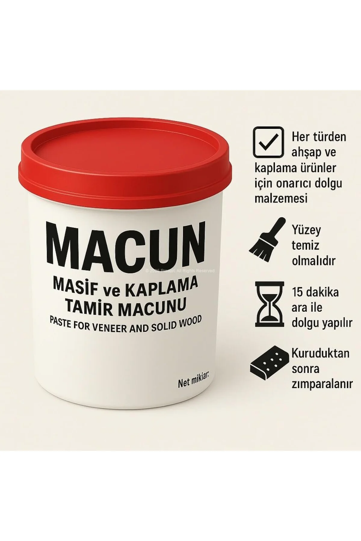 Tamir Macunu, Ahşap, Kaplama, Masif Yüzey, Çizik, Çatlak, Delik O
