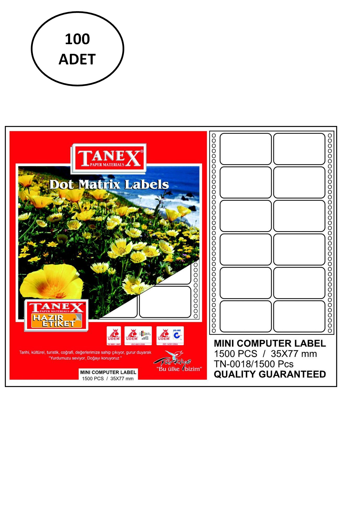 Tane35X77 Mm Bilgisayar Etiketi 100 Lü