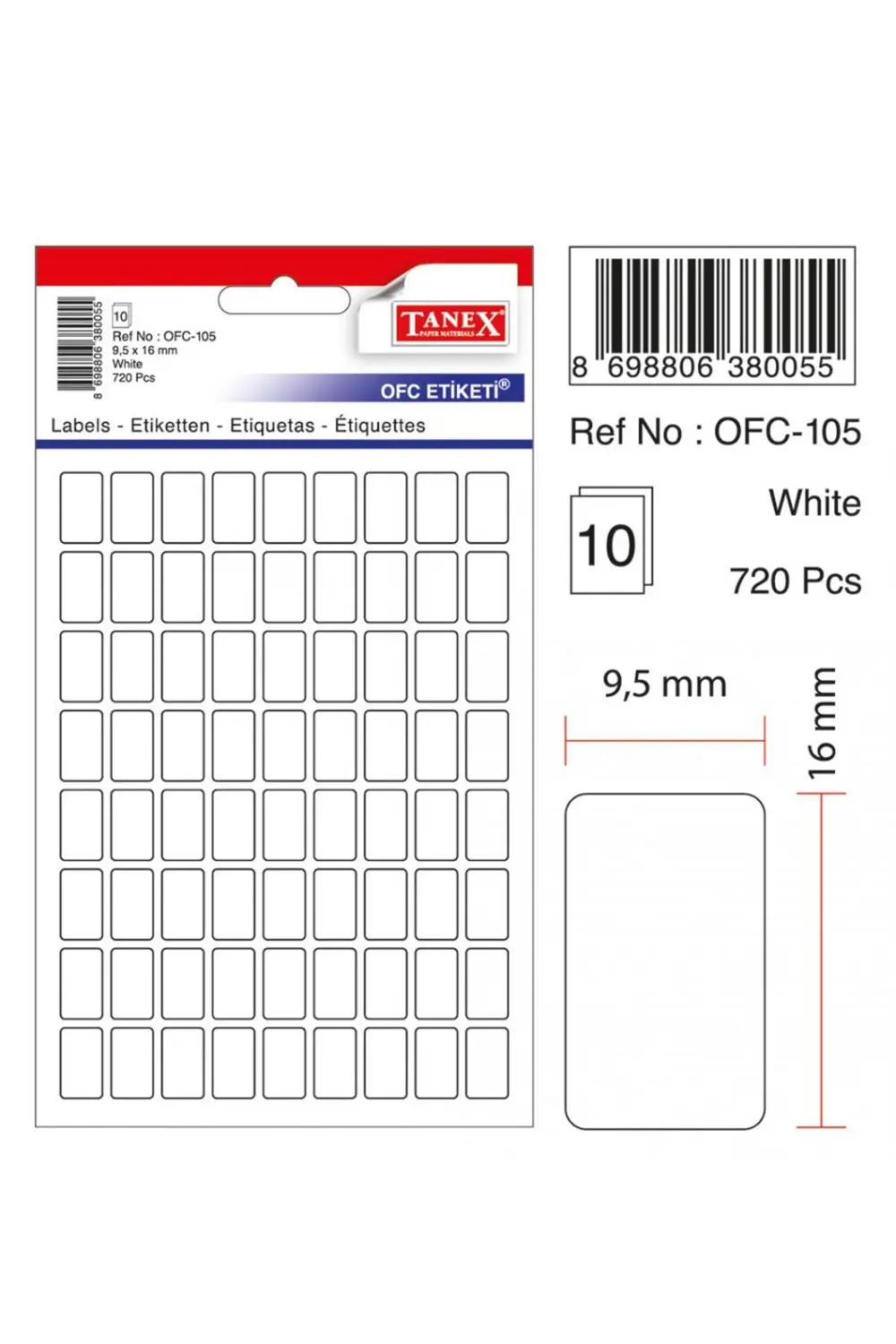 TANEX 105 BEYAZ OFİS ETİKETİ