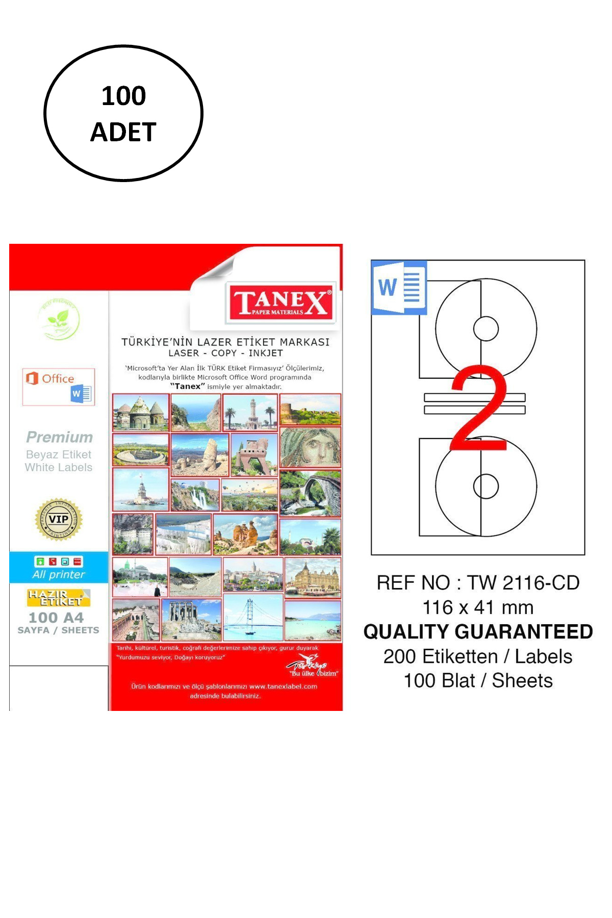 Tanex A4 Lazer Etiket TW-2116 116x41 mm 100'lü Paket Tanex A4 Lazer Etiket TW-2116 116x41 mm 100'lü Paket